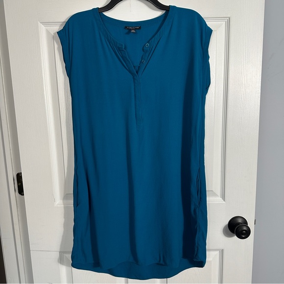 Eileen Fisher PM Teal Silk button front sheath dress, office, party - Picture 1 of 12
